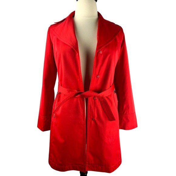 Michael, Michael Kors Red Hooded Trench Jacket, Women's Size Medium - Picture 1 of 16